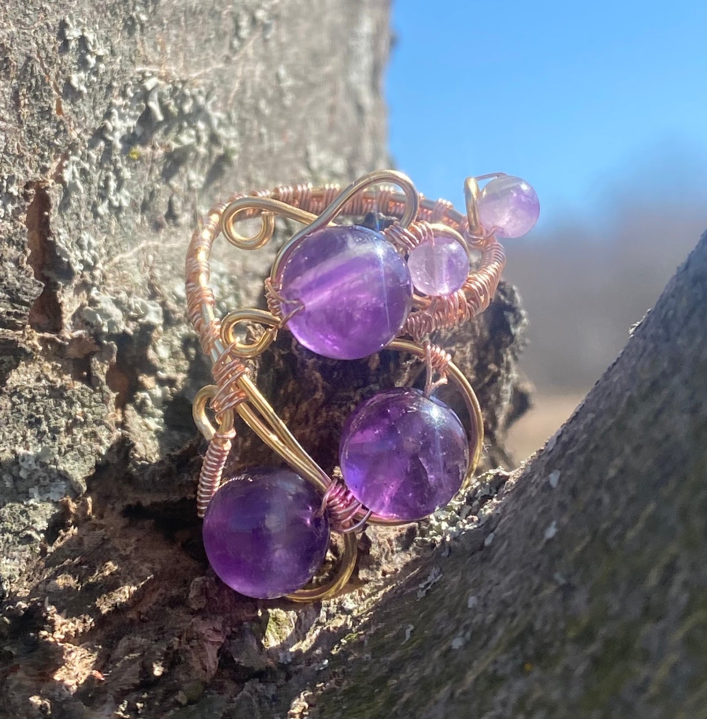 Amethyst & Copper Wire-Wrapped Ring – One of a Kind