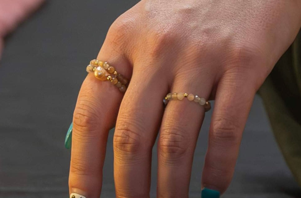 Elastic Moonstone and Pearl Ring