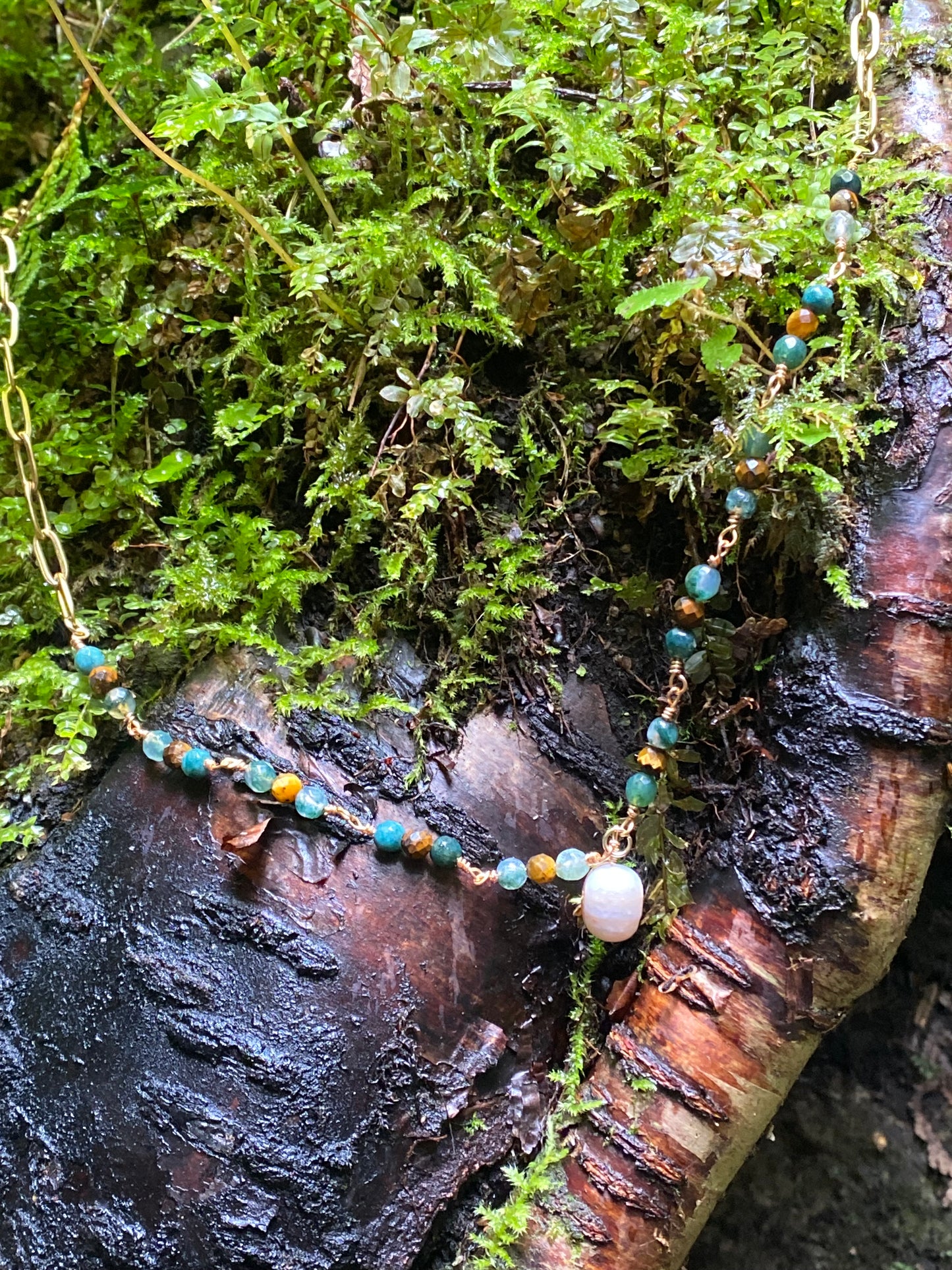 Tiger eye & Moss Agate Necklace