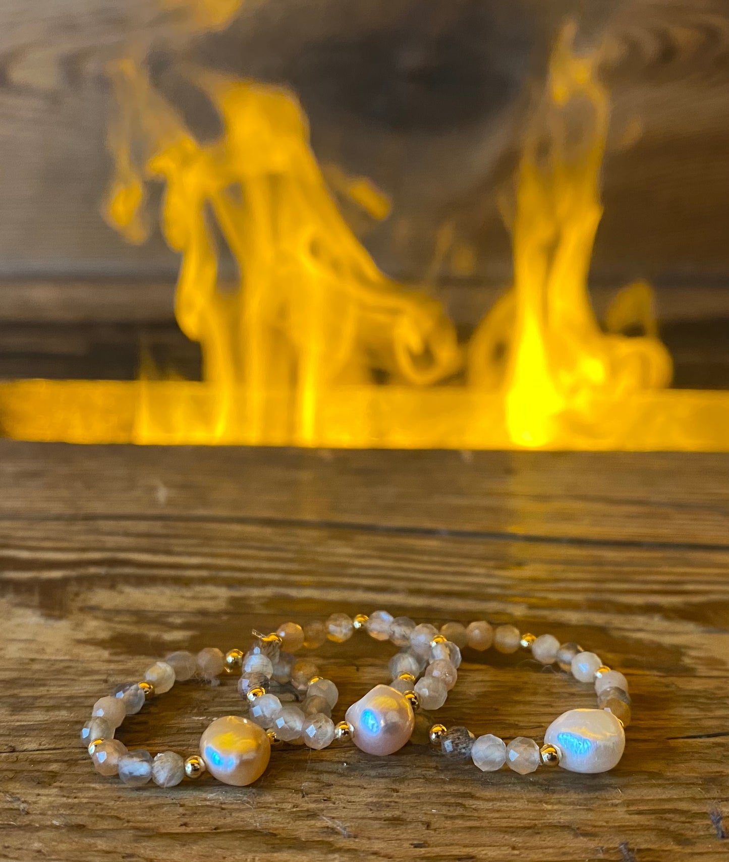 Elastic Moonstone and Pearl Ring