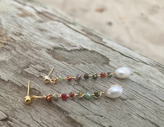 Enchanted Moments: Copper Wire Wrapped Pearl and Glass Bead Earrings