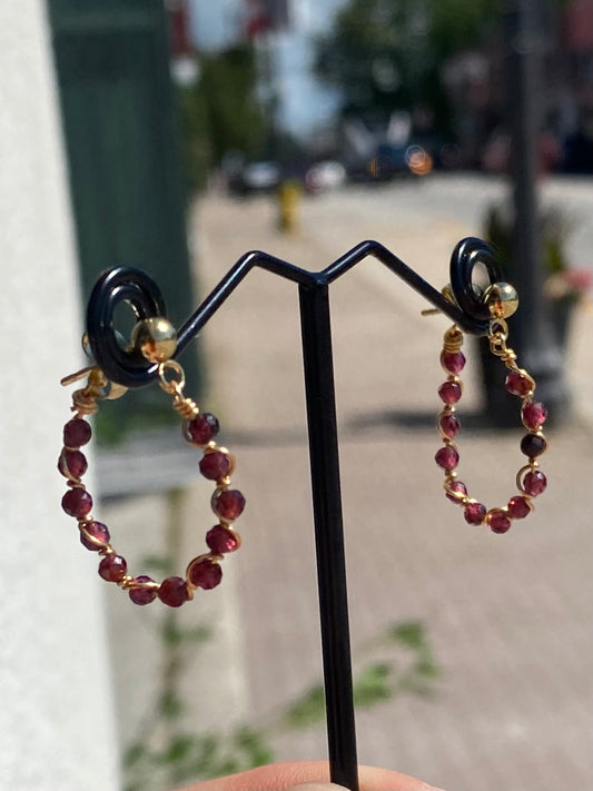 Handmade Garnet Gemstone Hoop Earrings