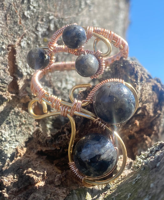 Larvikite Copper Wire Wrap Ring – One of a Kind