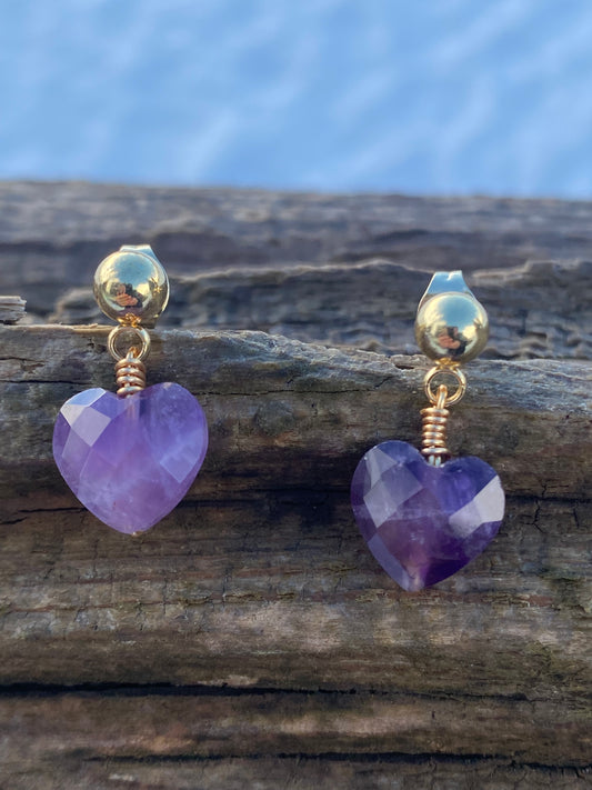 Heart Shaped Amethyst Earrings