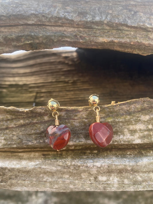 Heart Shaped Rainbow Red Jasper  Earrings