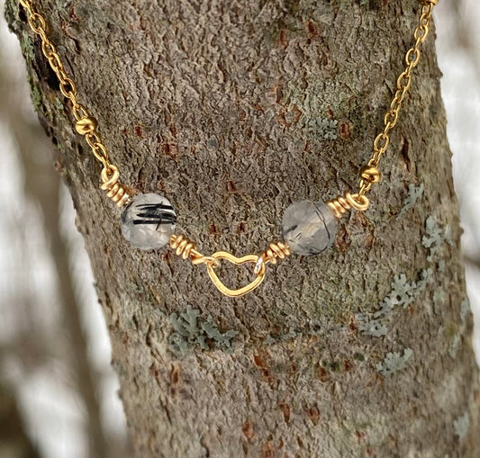Ethereal Heart Black Rutilated Quartz Bracelet